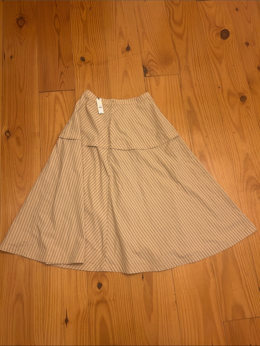 Banana Republic Beige and Gray Striped A-Line Midi Skirt